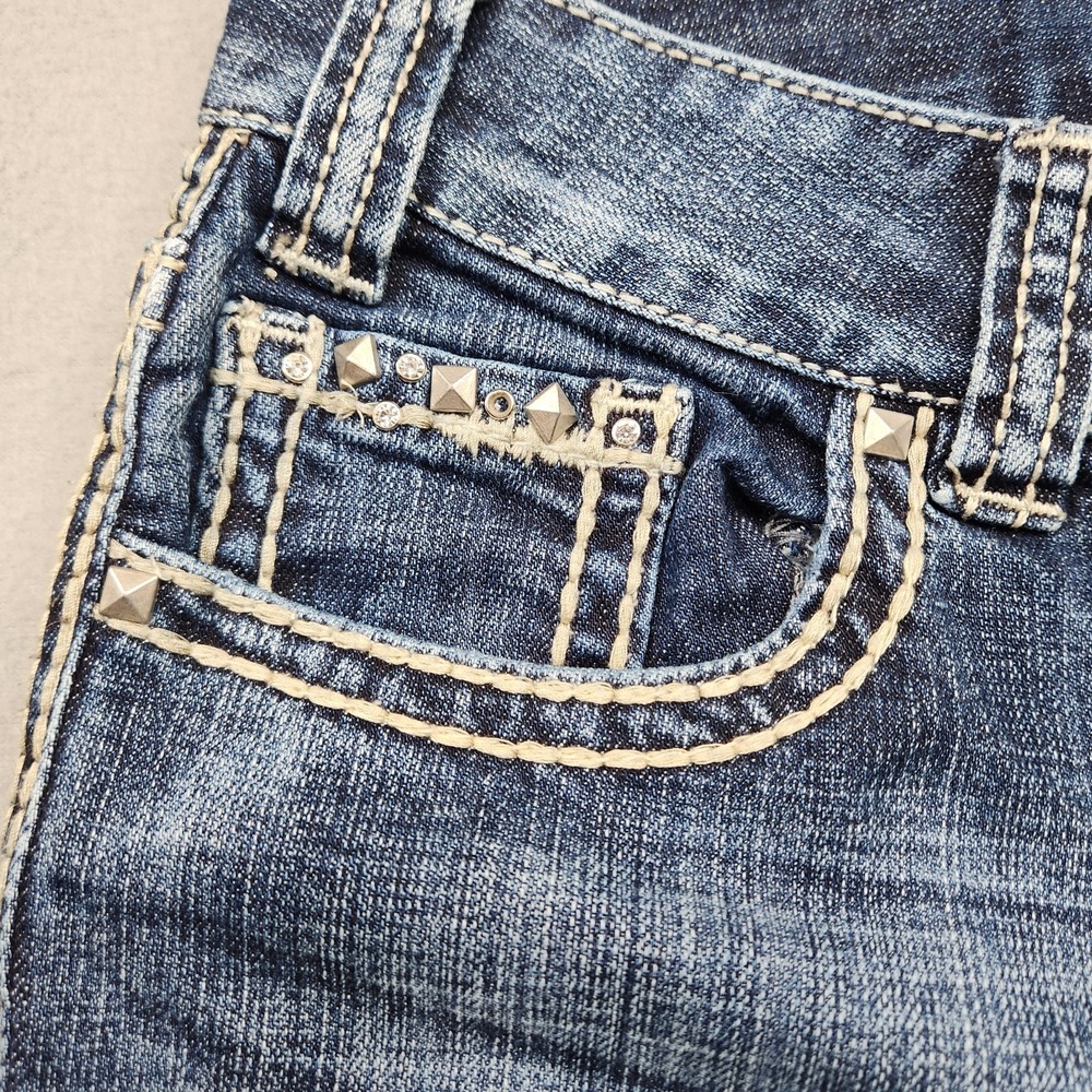 Rock & Roll Cowgirl Jeans Womens 28x32 Mid Rise Bootcut Rhinestones Thick Stitch - Picture 8 of 14